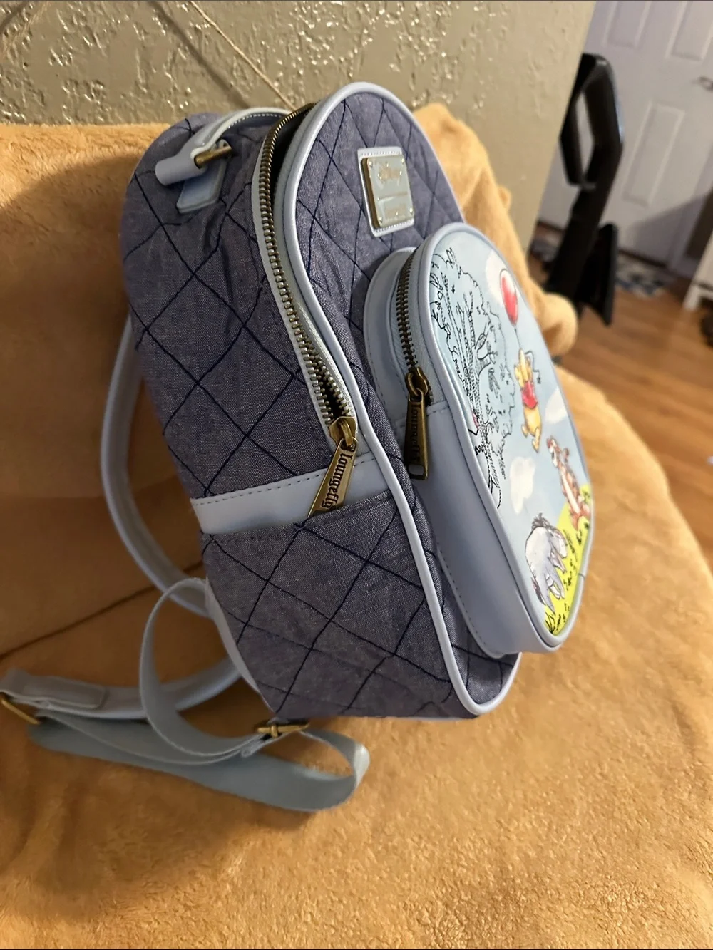 Loungefly Kids Gray Quilted Winnie the Pooh Mini Backpack with Pastel Front Art